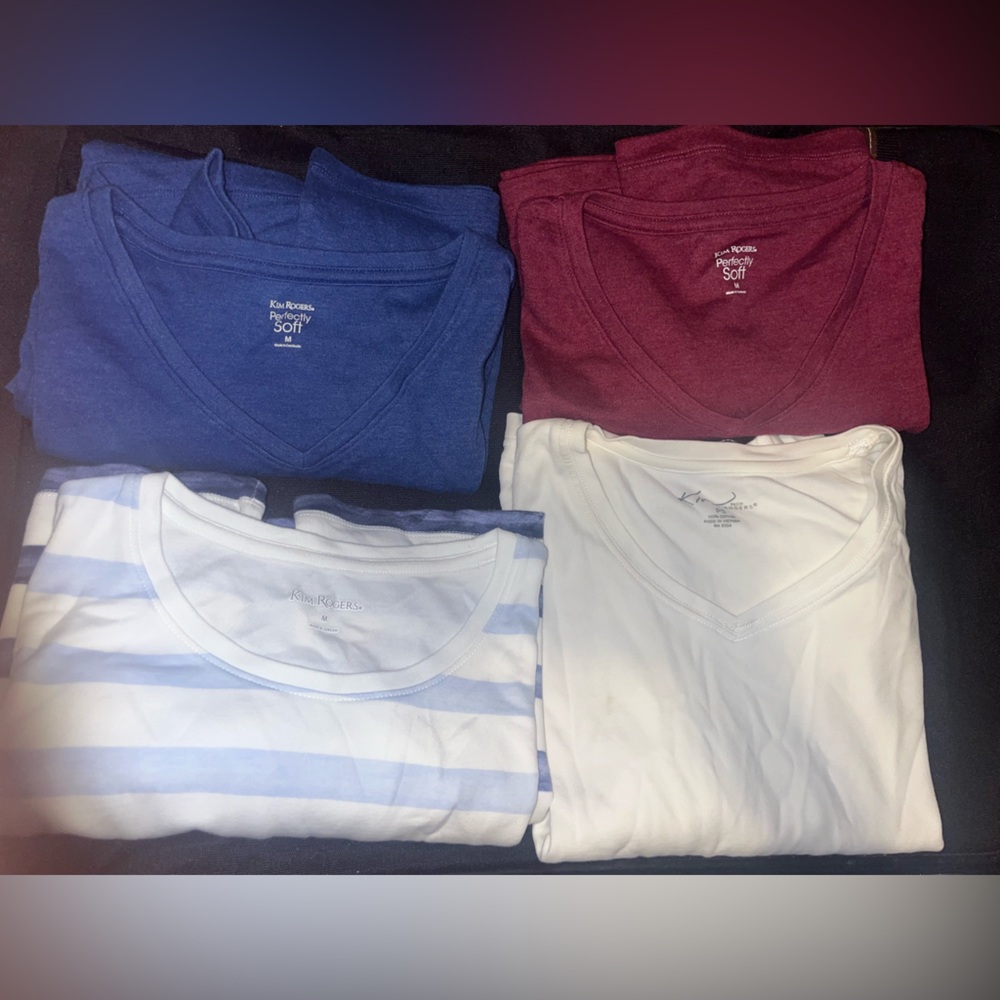 5 Kim Rogers women’s Shirts - Blue, Red, White, Striped, Green